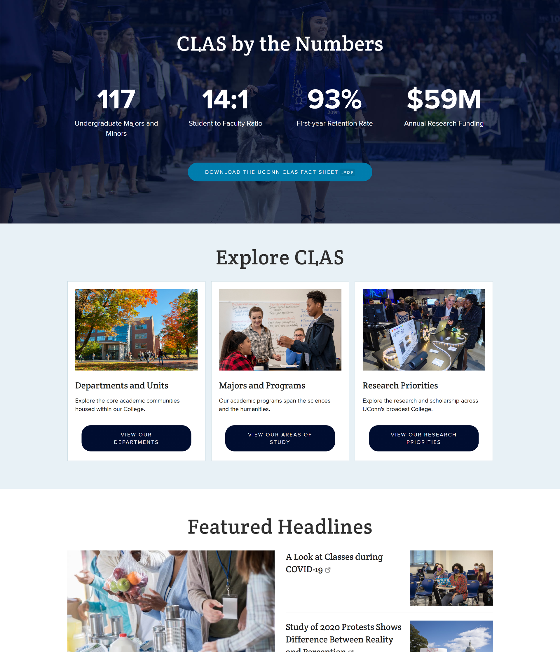 Screenshot of an interior page of the CLAS website