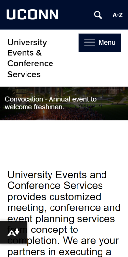 Events and Conference Services Homepage display mobile view