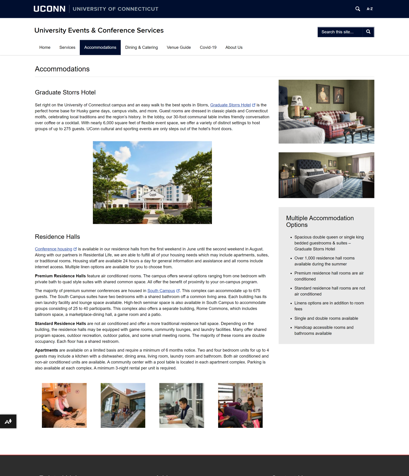 Screenshot of an interior page of the Events and Conference Services website