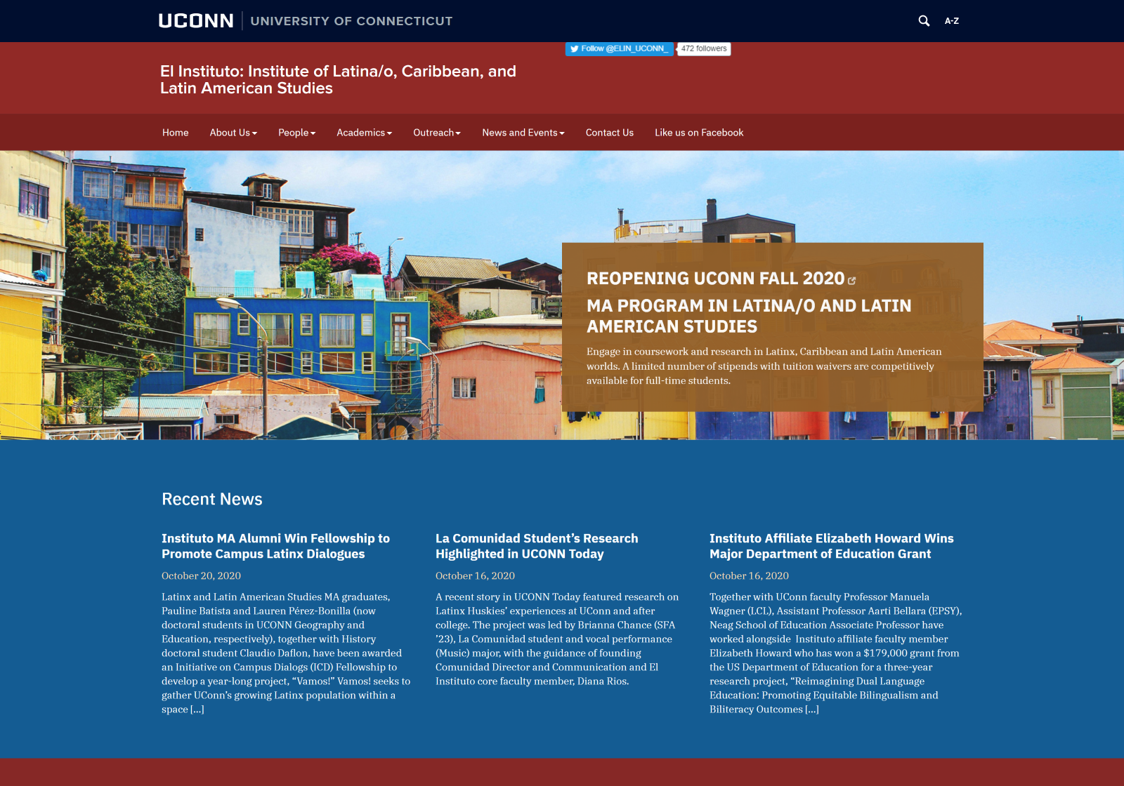 Desktop view of the UConn El Instituto website