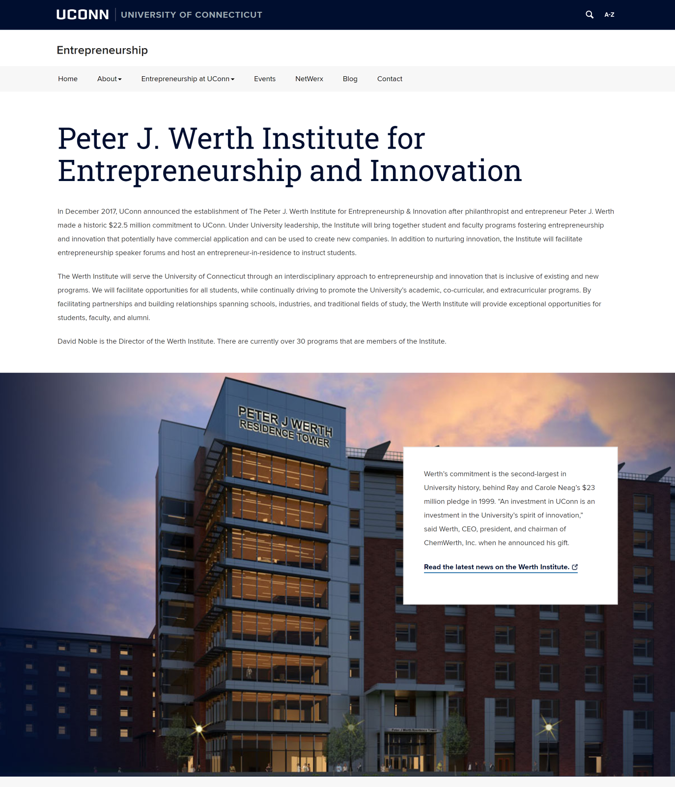 Screenshot of an interior page of the Entrepreneurship website