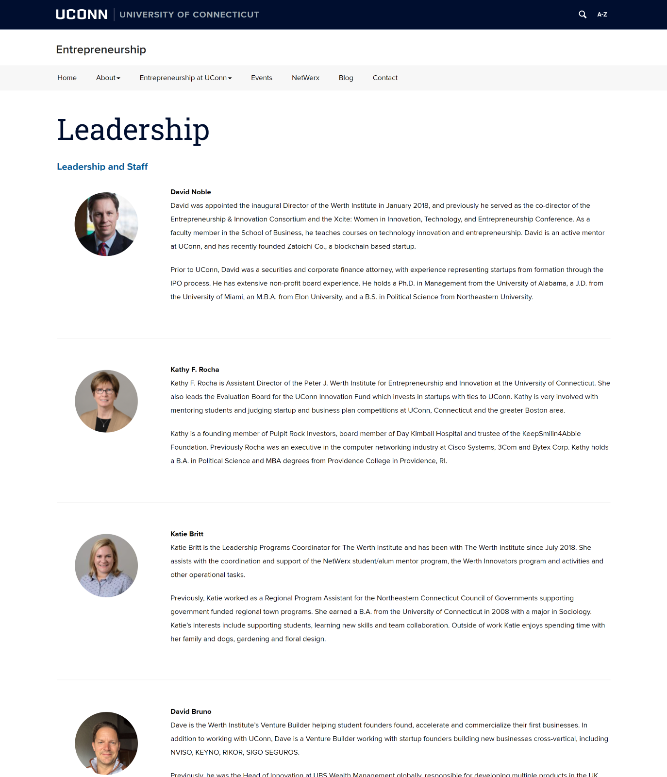 Screenshot of an interior page of the Entrepreneurship website